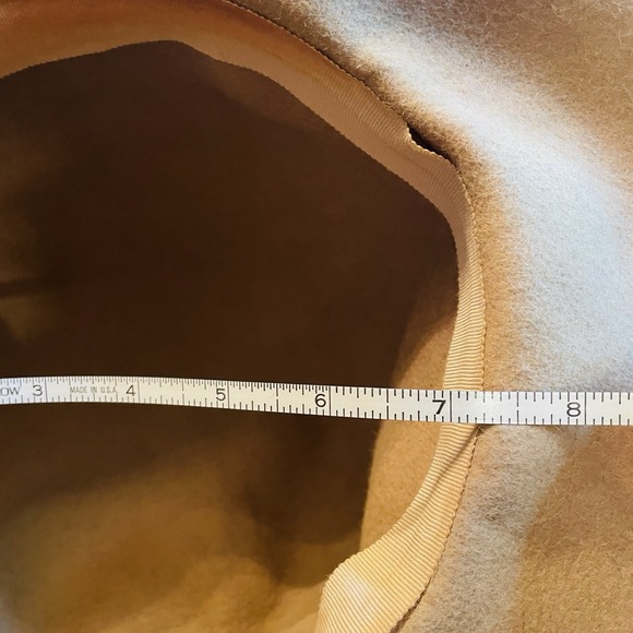 Handmade Eddie Ruth Brooks Tan Felt Feather Hat Wide Brim Vintage Style M/L - Picture 7 of 10